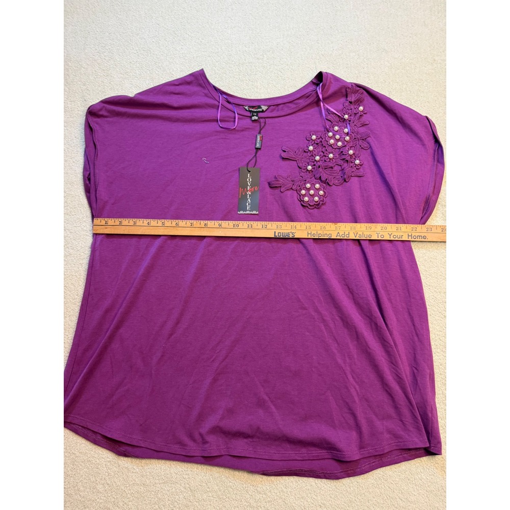 Love & Lace Womens 2X Purple Lace Pearl Applique Short Sleeve Top NWT